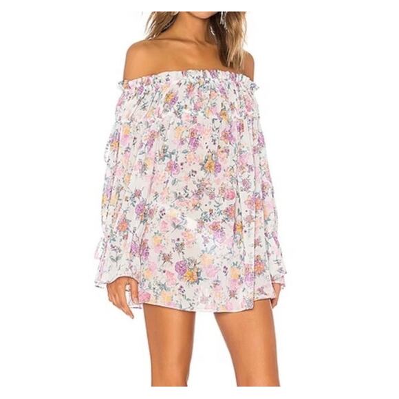 NWT Revolve Tularosa Brogan Off-Shoulder Mini Dress Medium Pink White Floral - Picture 8 of 14